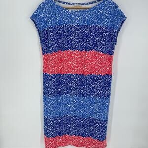 Talbots Dress Floral Mature Modest Patriotic Summer Coastal Vacation Midi L